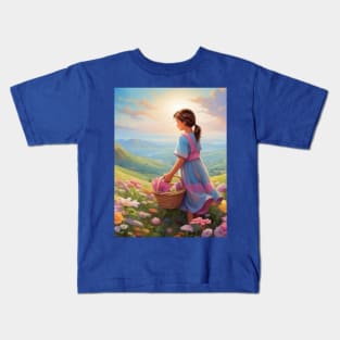 Girl with a basket of flowers Kids T-Shirt